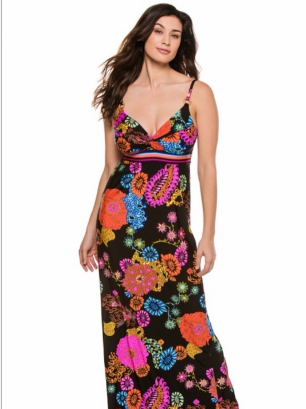 Trina Turk Black Maxi Dress with Bright Floral Print